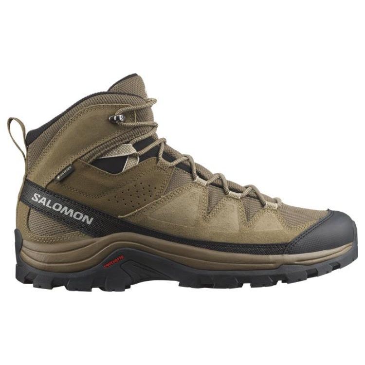 SALOMON X Ultra 4 Quest Rove Gore-Tex Fabric Leather Comfortable Slip-Resistant Durable Mid-Top Outdoor Functional Shoes Men Shoes Green Yellow 471814