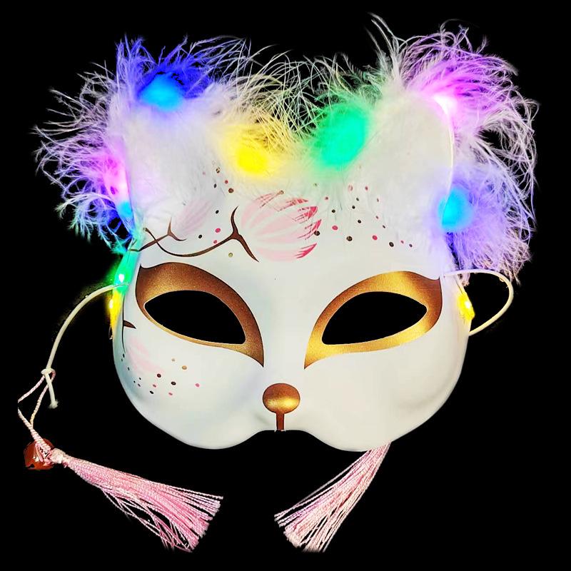 Luminous Cat Fox Mask - Hand-Painted Japanese Style Halloween Party Cosplay for Women