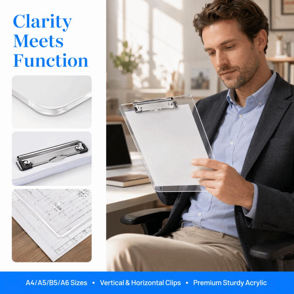 A4/A5/B5/A6 Clipboard Acrylic Menu Clip Board Simple Document Clip Holder Students