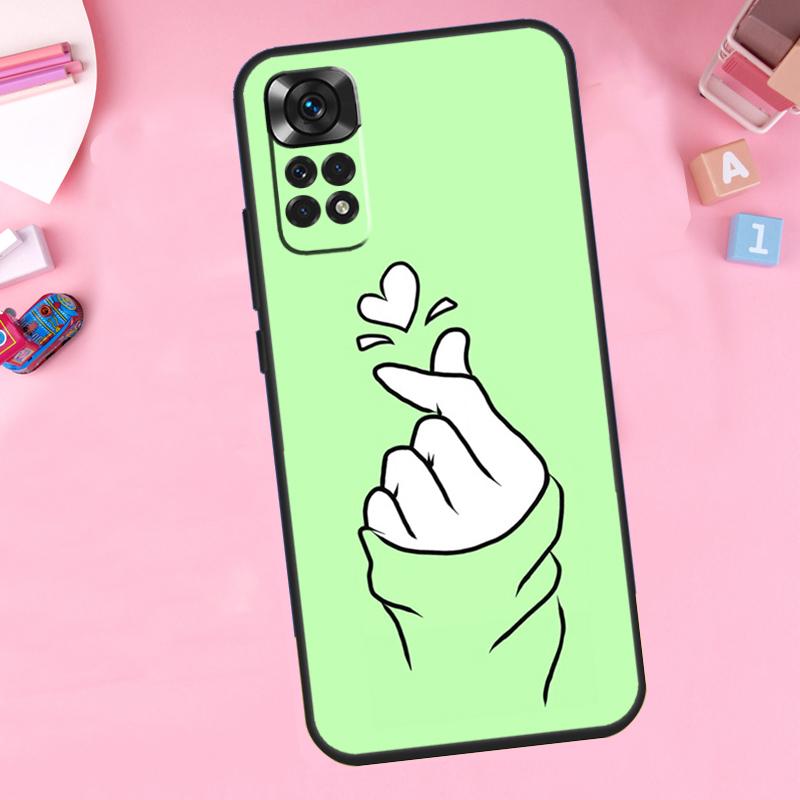 Kpop Hand Finger Heart Phone Case For Xiaomi Redmi Note 11 10 9 8 12 Pro Turbo 9S 10S 11S 12S 9A 9C 10C 12C Cover