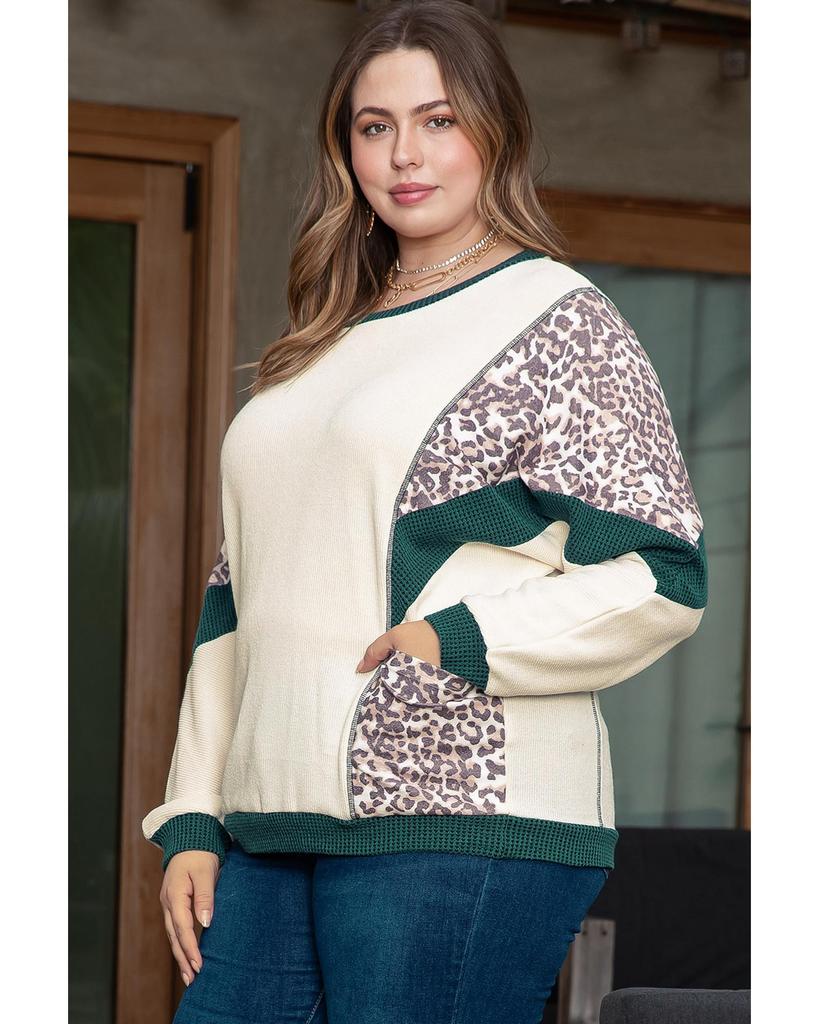 Azura Exchange Топ размера плюс с леопардовым принтом и цветными блоками в стиле пэчворк с рукавами «летучая мышь»