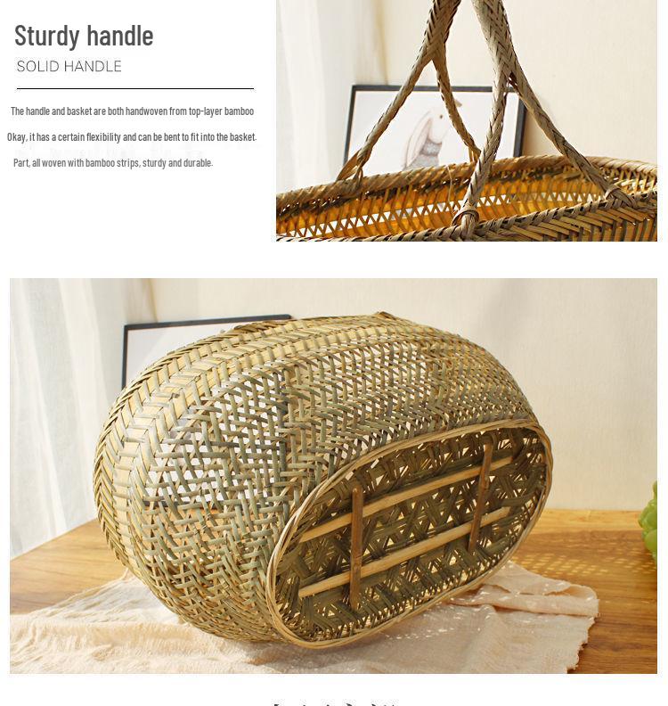 Bamboo Weave Vegetable Shopping Basket - Handmade, Handheld Kitchen Storage