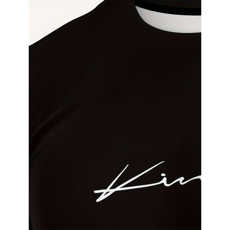 Men's Letters Print Gradient Color Long Sleeve Crew Neck T-shirt, Casual Comfy Tee As Gift