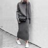 Autumn Winter Thick Knitted Turtleneck Sweaters Casual Baggy Pullover Knit Sweaters Women's Two-piece Tops and Long Skirts