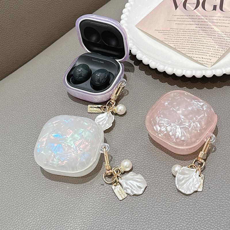 For Samsung Galaxy Buds Live 2 Pro 2 FE Case Simple Shell Leopard Print TPU Earphone Case Accessories Cover With Pearl Keychain