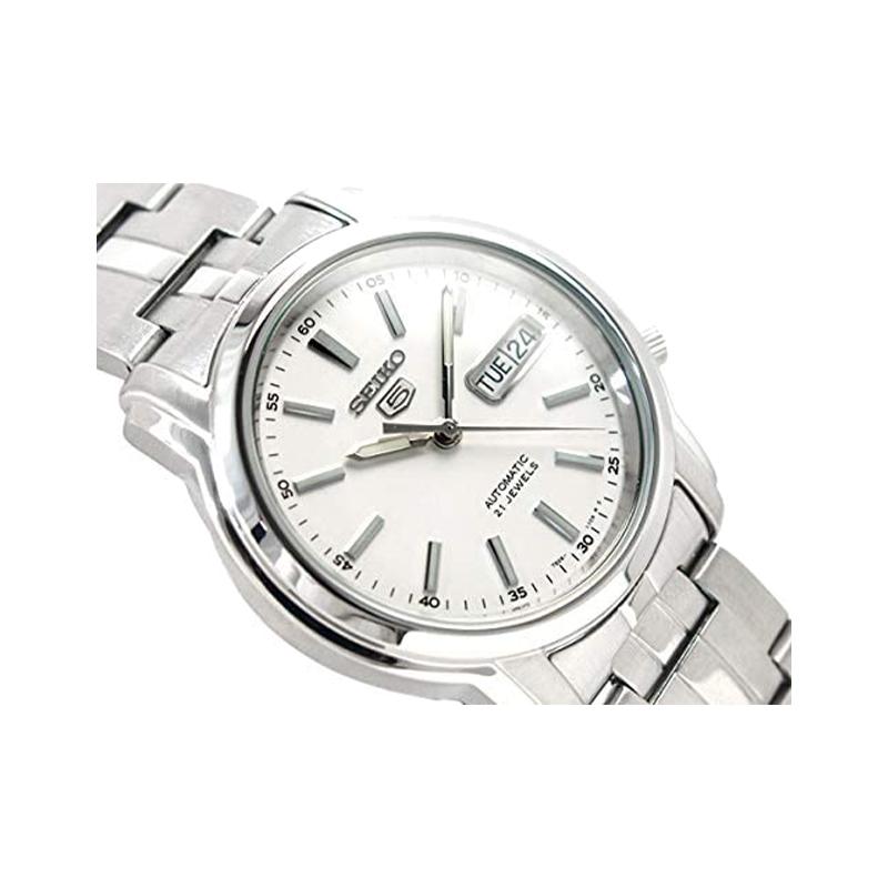 Seiko Seiko5 30 метров водонепроницаемые Кварцевые Стальной ремешок мужские часы белый циферблат SNKL75K1