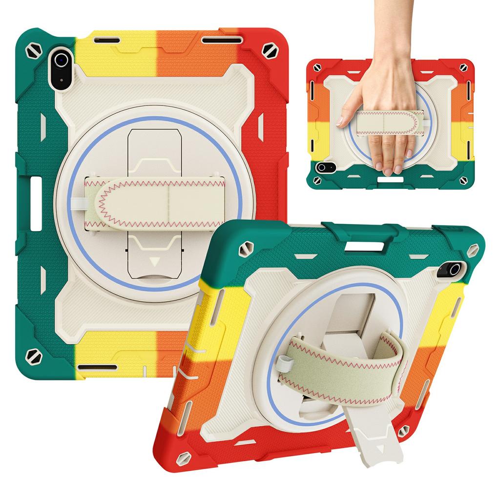 For iPad (2025)/iPad 10.9 (2022) Case Kickstand Hand Strap PC + Silicone Tablet Cover