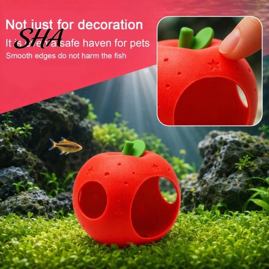 Decorative Cave for Planted Aquariums Fruit Aquarium Hide Cave, Apple Pitaya Fish Tank Hideout, 3D Vivid Shaped Decor Printed Betta And Shrimp Stress