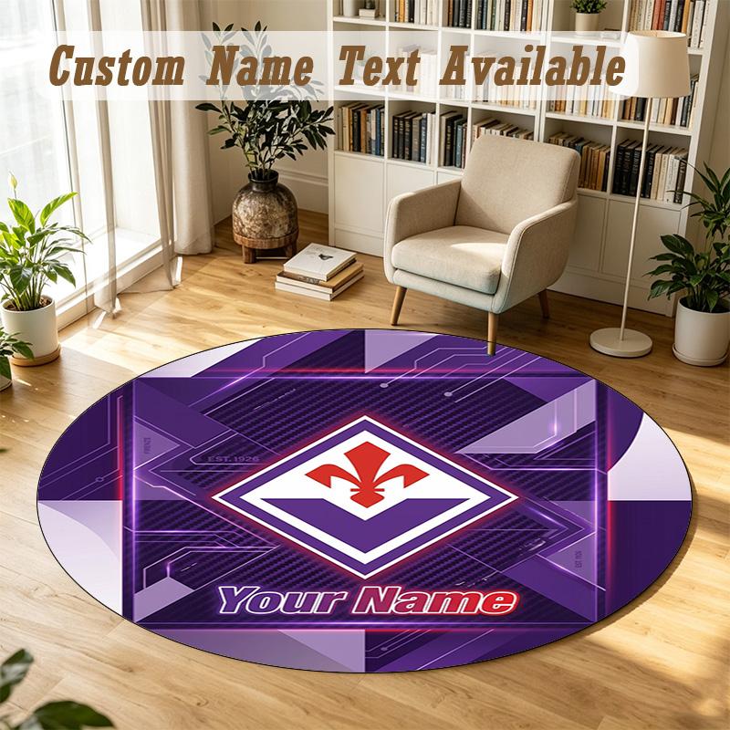 Round Rug Custom NameFiorentina FC Pattern Non Slip Carpet Home Floor Decor