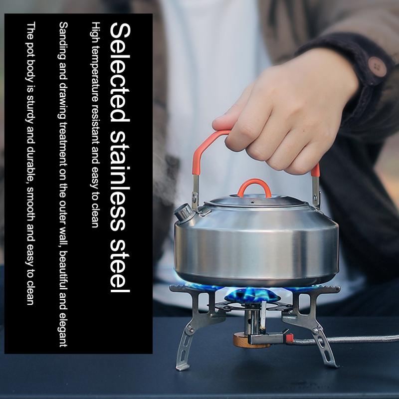 1L Outdoor Camping Kettle, Lightweight Stainless Steel Water Pot, Durable Portable Camp Tea Kettle