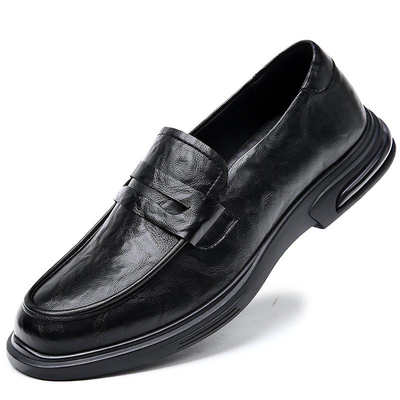 Men's Shoes Spring New Leather Platform Foot Cover Dress Business Leather Shoes Men's One-pedal Casual Beanie Shoes
