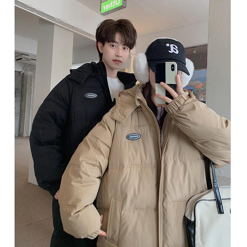 Осенне-зимняя мужская и женская однотонная свободная ветрозащитная утолщенная теплая длинная женская куртка с капюшоном