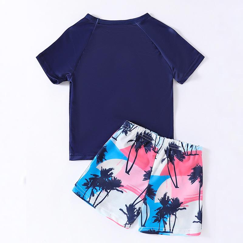 Гавайский быстросохнущий пляжный комплект для мальчиков: Топ с короткими рукавами и плавки с принтом кокоса