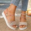 Summer New Sandals Wear Large Size Casual Two Wear Hemp Rope Woven Wedge Heel Colored Sandals Women