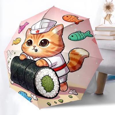 1pc Kitten Making Sushi Automatic Opening and Closing Umbrella, Portable Small Umbrella for Men and Women P060
