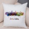 Watercolor City Skyline Cushion Cover Global Landmarks Art Print Soft Linen Living Room Bedroom Home Decor Pillow Case