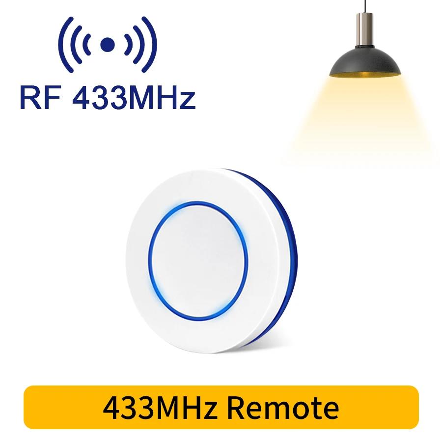 Беспроводной RF 433MHz Пульт Дистанционного Управления Выключатель Света 220В 110В 10А Реле Приемник Мини Круглая Кнопка Настенная Панель Выключателя Для Светодиодной Лампы