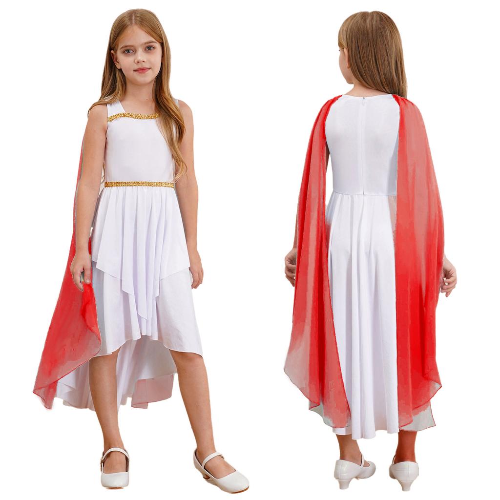 Versatile Ancient Toga Dress for Girls: One-Piece Flowy Costume, Easy to Style as Greek, Roman or Egyptian Princess