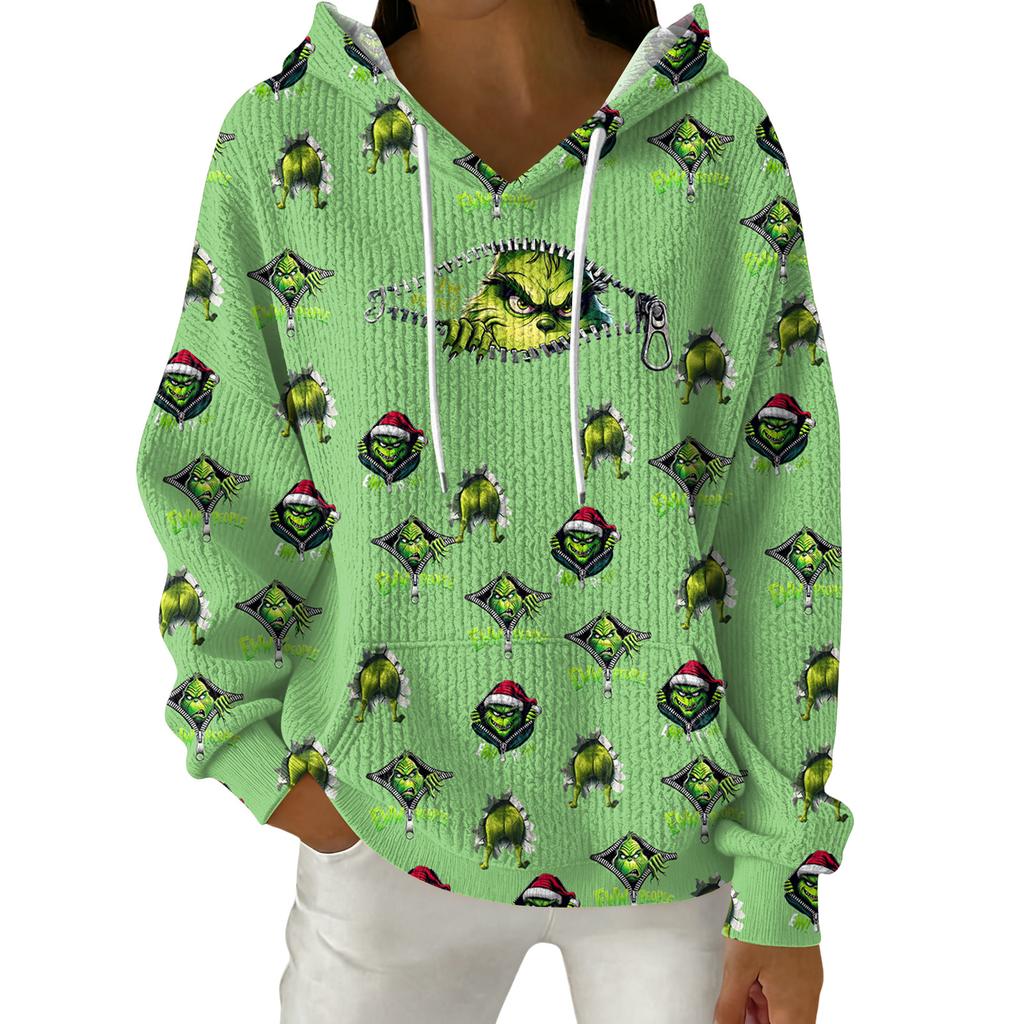 Женский модный повседневный пуловер с рождественским принтом, толстовка с капюшоном и длинными рукавами