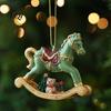 Xmas Window Wall Hangings Rocking Horse Christmas Ornament, Resin Tree Hanging Decoration with Seasonal Trims Bear Gift Box for Holiday Decor