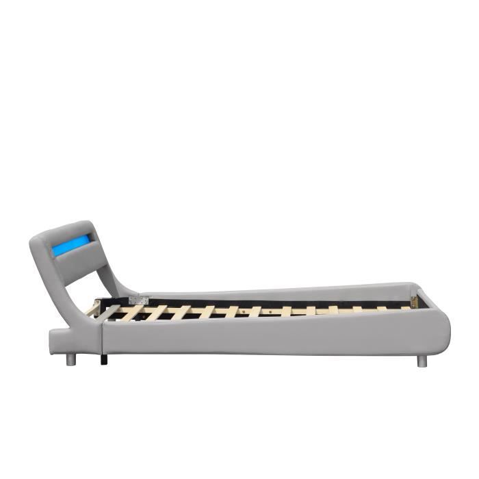 Lit gina pour matelas 140x200 - Sommier Tte de Lit Incurvee Couleur GRIS Pieds en 5 cm - 2 x 13 Lattes - revet