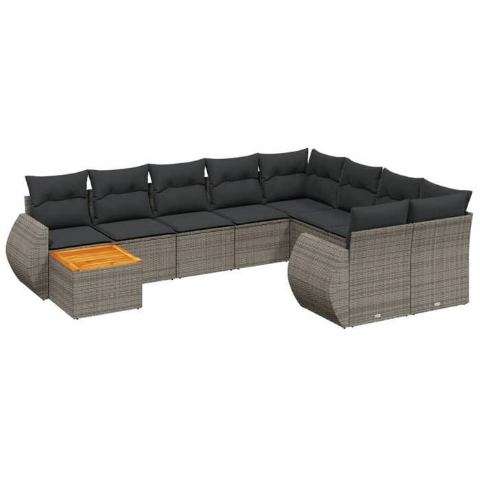VidaXL Salon de Jardin avec Coussins 10 pcs, Canapés de Terrasse, Ensemble de Meubles de Patio, Mobilier d'Extérieur, Gris 3257502