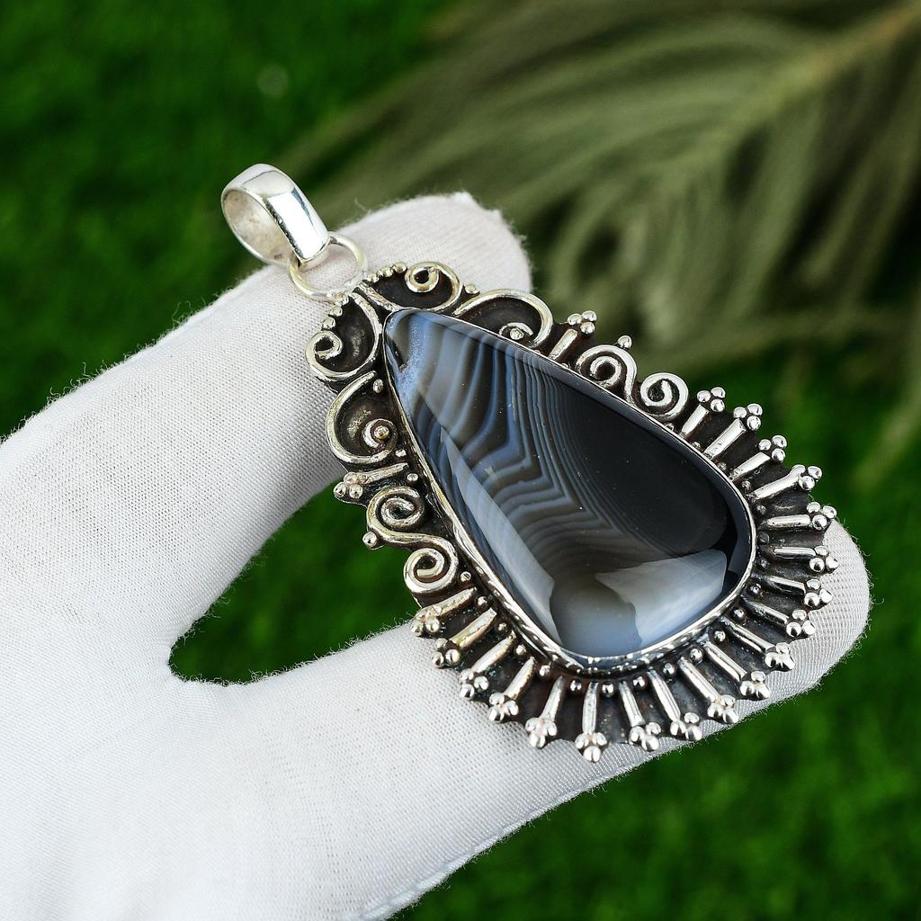 Botswana Agate Stone 925 Sterling Silver Sister Trendy Wedding Pendant Jewelry