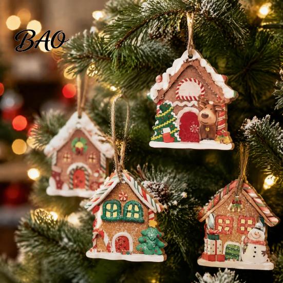 Christmas Fireplace Decorations 12Pcs Wooden Gingerbread House Ornaments for Tree Decorations, Rustic Hanging Xmas Small Gifts Decor with Festive