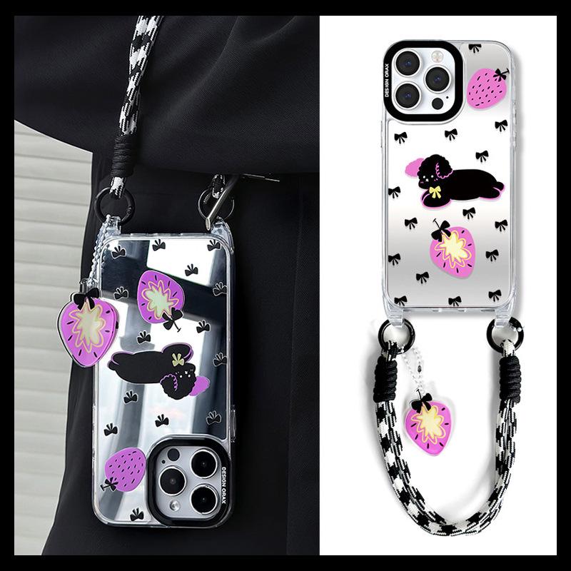 Чехол Zhitai iPhone 15 Pro Mirror, мультяшный дизайн, совместим с iPhone 12/13/14 Pro Max, в комплект входит ремешок