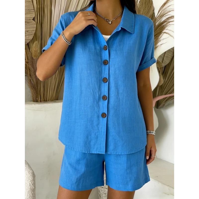 GMXIA Women's Fashion Casual Summer Spring Short Sleeve V Neck Pants Suits