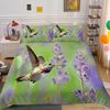 Hummingbird Duvet Cover Set King/Queen Size Small And Cute Tropical Bird Yellow Flower Green Leaves  Bedding Set Women