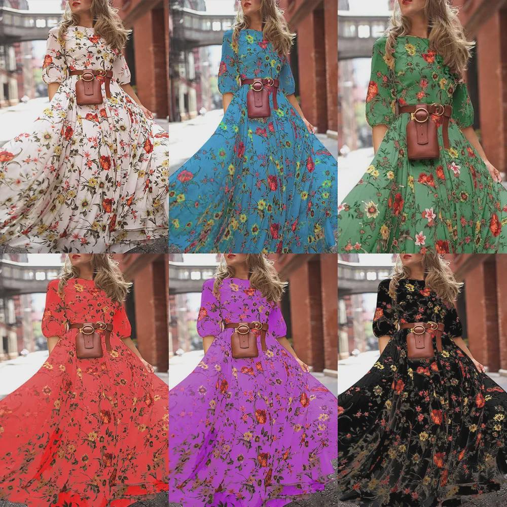 2025 г. шифоновое облегающее длинное платье с цветочным принтом в европейском и американском стиле