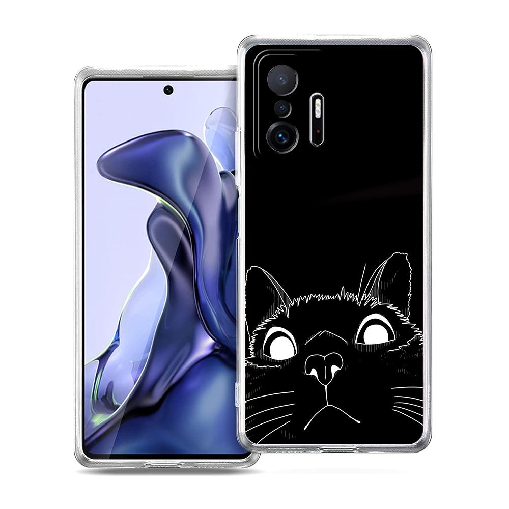 Прозрачный чехол для телефона для Xiaomi Mi 14 13 12 11 Ultra 13T 12T 11T Poco X3 NFC F3 F6 Pro Lite 5G Мягкий ТПУ Милый Рисунок Кота Линией