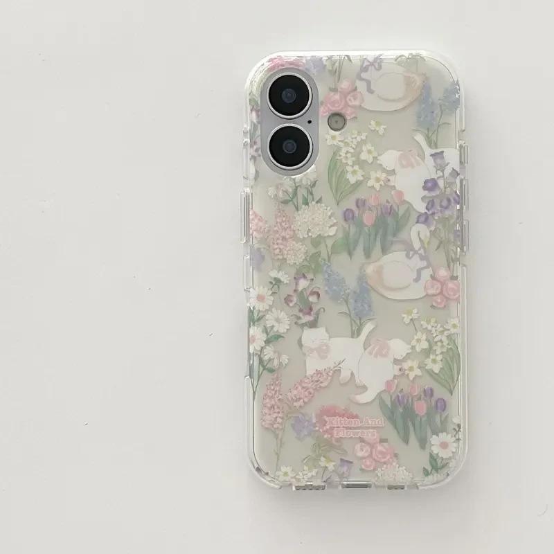 Маленький свежий цветочный кот подходит для чехла на мобильный телефон Apple iPhone17/16pro 1514 девушка 13 наборы 12