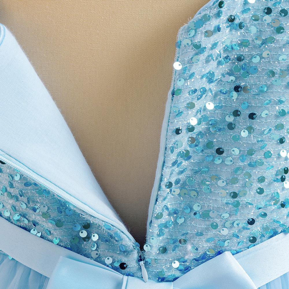 Girls' Sequined Mesh Tutu Dress with Small Flying Sleeves & Bow - Evening & Flower Girl Princess Dress