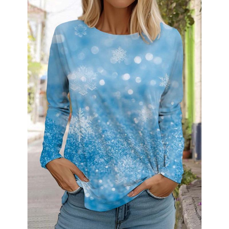 Рождественская снежинка женская футболка с длинными рукавами и круглым вырезом осенняя новая модная одежда с изображением лося праздничная модная футболка для вечеринок топы