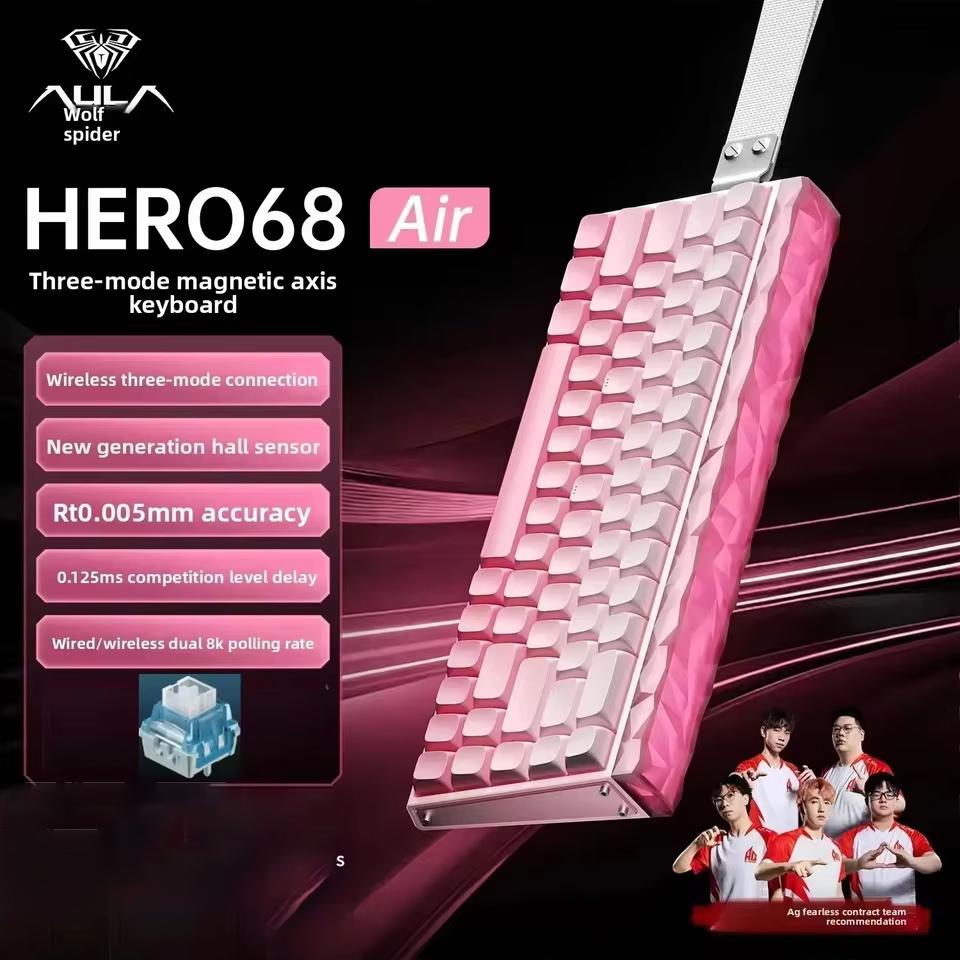AULA HERO68 Air 3-Mode Wireless Magnetic Switch Gaming Mechanical Keyboard Hot-Swap RGB 8KHz Polling Rate 0.005mm RT Low Latency