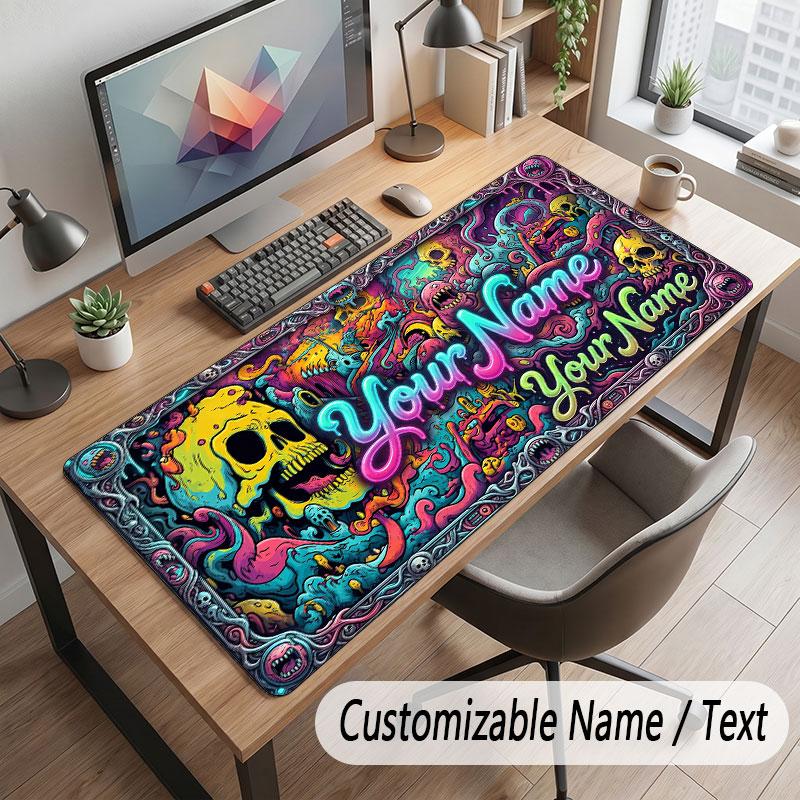 Skull Gothic Theme Customized Mouse Pad Personalized Print Name Text Desk Mat For Home Office Table Decor