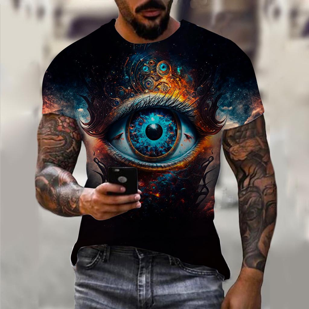 Винтажные футболки для мужчин, топы с 3D принтом «ужасные глаза», летняя футболка большого размера с короткими рукавами, повседневные футболки с круглым вырезом, мужская одежда