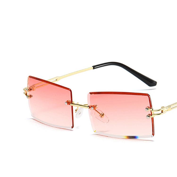 Женские солнцезащитные очки Защита от солнца УФ-защита Модные индивидуальные ретро-прямоугольные солнцезащитные очки без оправы Уличные очки для вождения пригородных путешествий