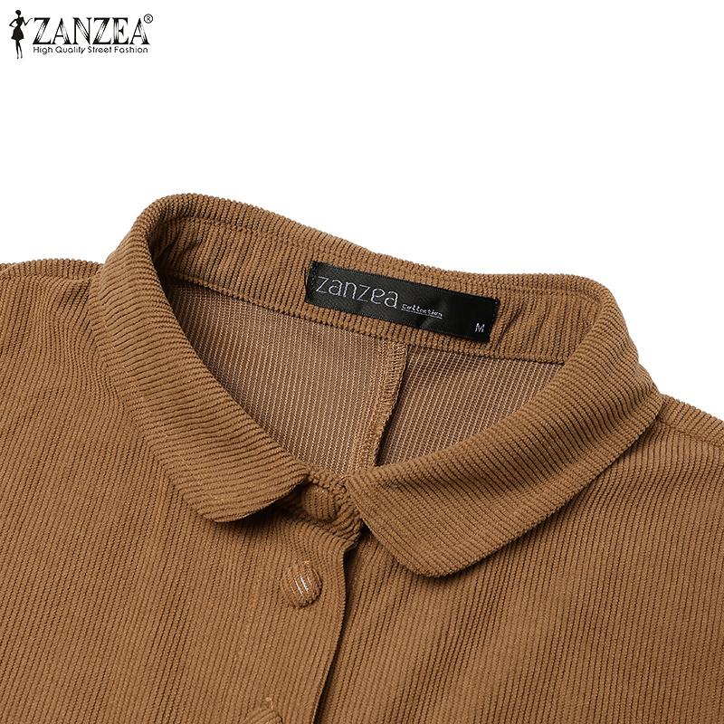 ZANZEA Женское повседневное платье в стиле ретро с отложным воротником и длинными рукавами