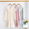 New Spring and Summer Ladies Nightgown 100% Cotton Crepe Long Skirt Sweet Princess Long Sleeve Skirt Plus Size Women