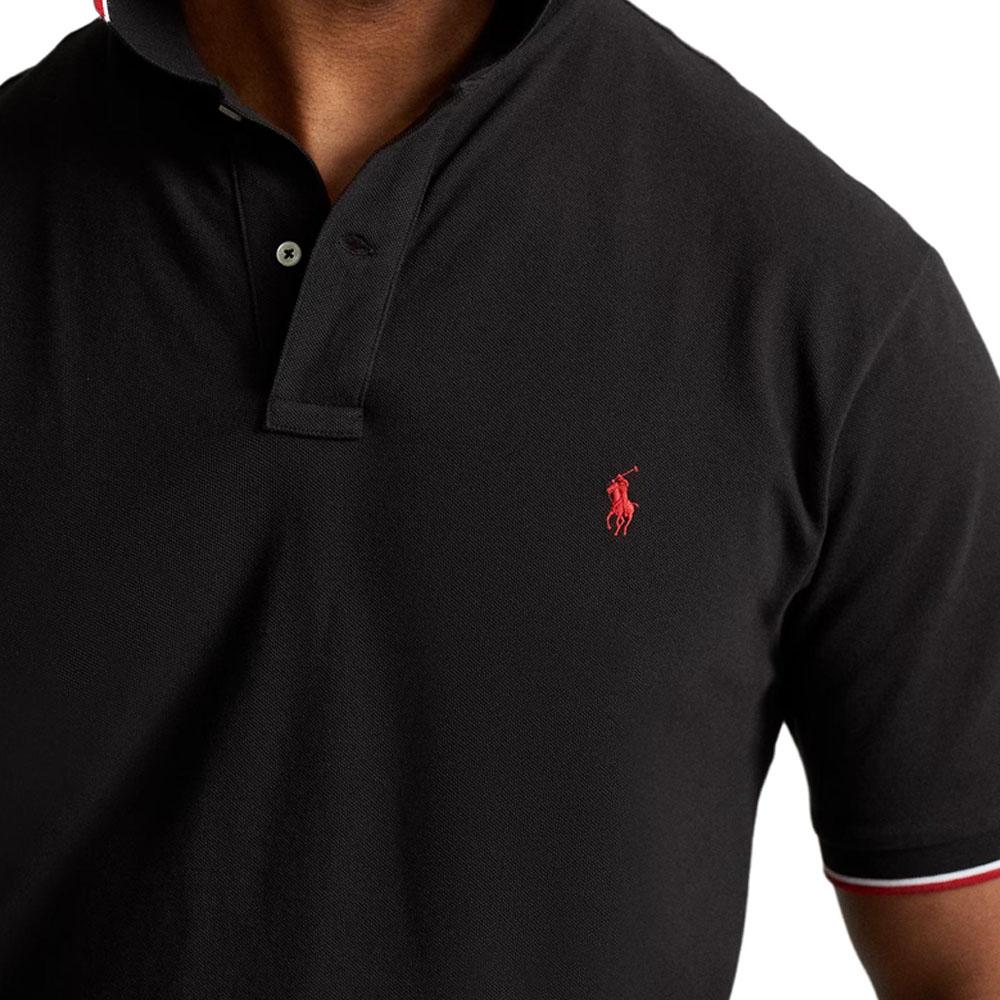 Polo Ralph Lauren Logo Вышитый Полосатый Отделка Повседневная Рубашка Поло с Коротким Рукавом Мужские Рубашки Поло Черный 710842621-001