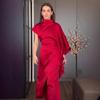 2026 Womens Elegant Slim Fit Satin Two-Piece Set Off Shoulder Top Long Pants Outfit