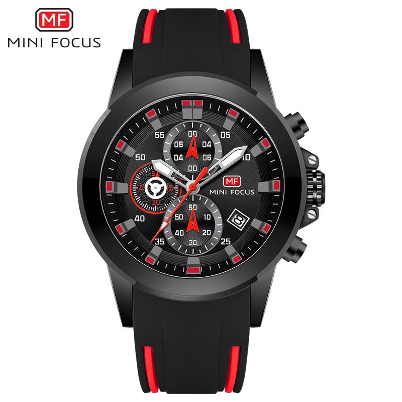 MINI FOCUS Trendy Casual Men Quartz Watch Fashion Streetwear Style Luminous Waterproof Wristwatch with Soft Silicone Strap 0287G