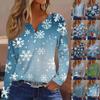 Женская модная повседневная футболка с V-образным вырезом и длинным рукавом с рождественским принтом