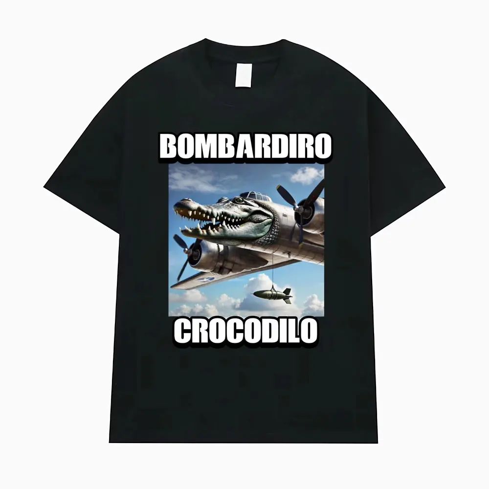 Bombardino Crocodilo Meme T-Shirt Men Women Short Sleeve Cotton Tees Funny Graphic T-shirt Y2k Outfit Summer Tops Men's Clothing