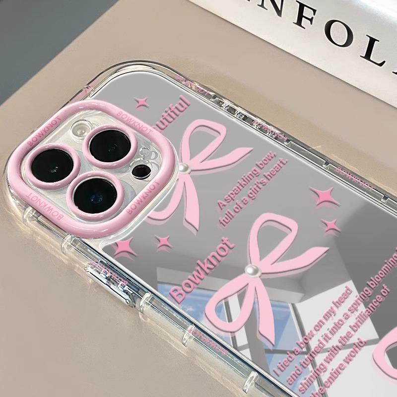 Pink Bow Suitable for IPhone16promax Phone Case Apple 14 Mirror Cream 12 Creative 17 15