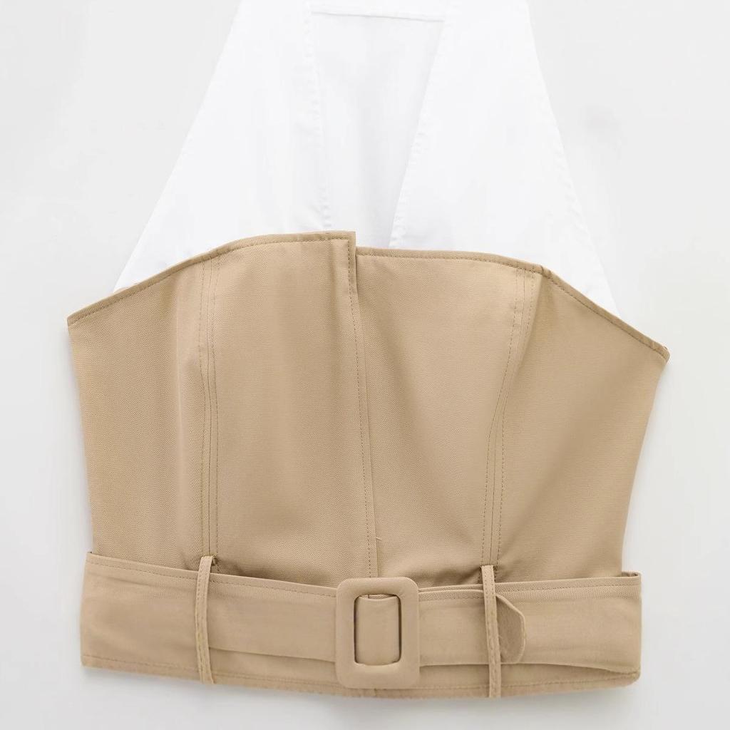 Women's Spring 2025 Belted Turn-Down Collar Sleeveless Wrap Top