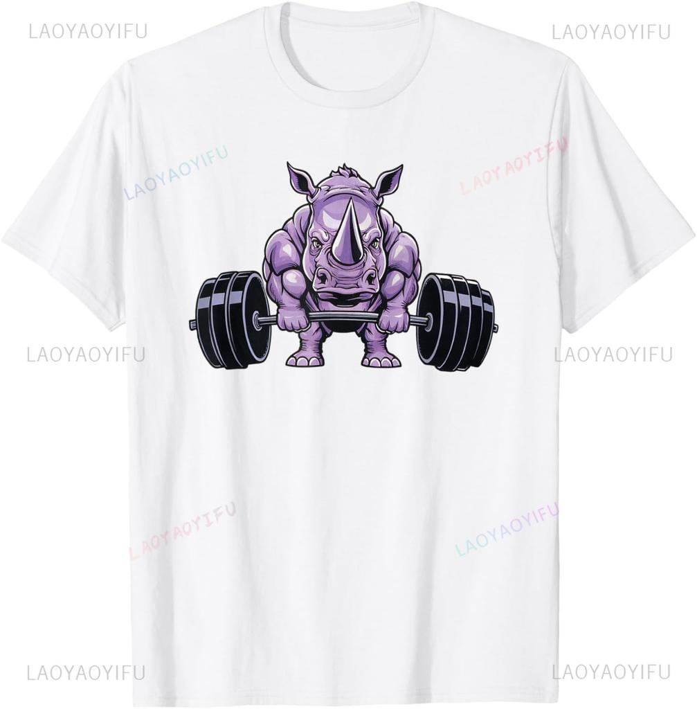 Rhinoceros Weightlifting Powerlifting Gym Rhino for Fitness T-Shirt Streetwear Graphic T Shirts Men Clothing Camiseta Hombre